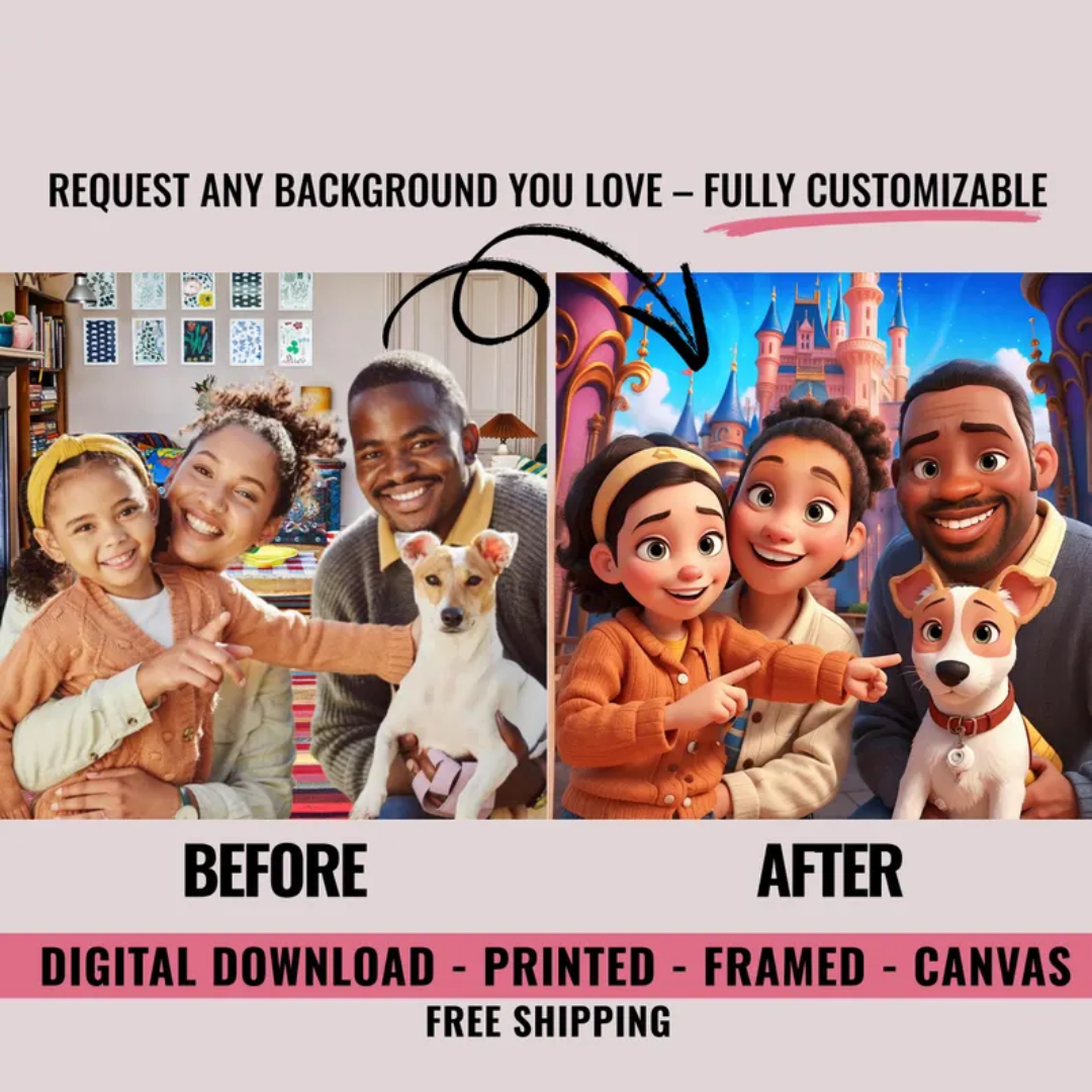 Pixar Style Portrait from Photo, Digital or Printed Custom Portrait, Become a Pixar Character, 3D portrait, Cartoon Photo Gift for Her Him