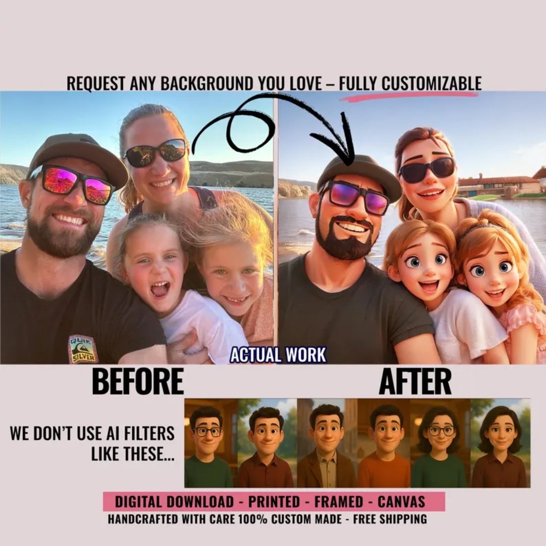 Pixar Style Portrait from Photo, Digital or Printed Custom Portrait, Become a Pixar Character, 3D portrait, Cartoon Photo Gift for Her Him