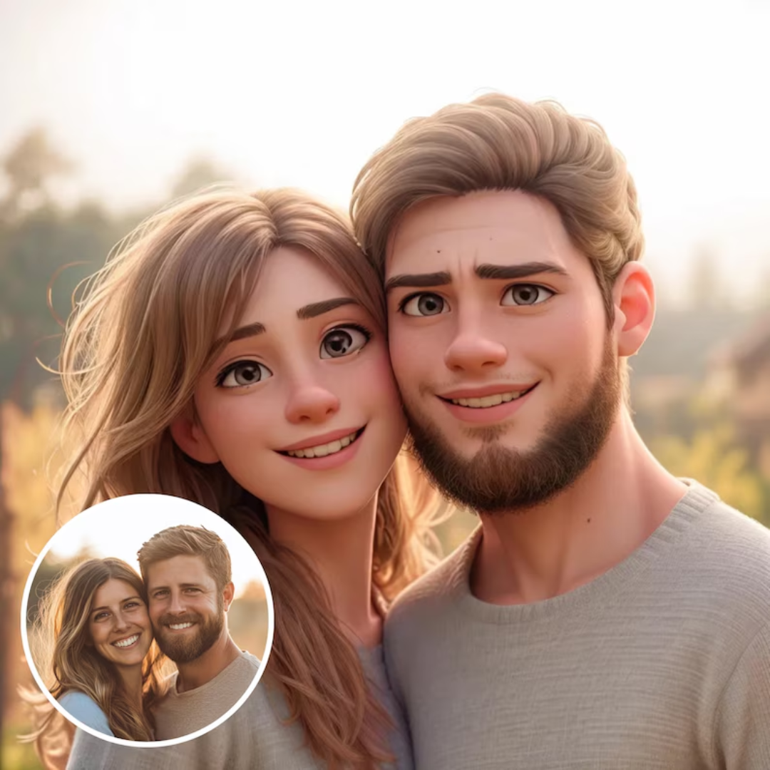 Couples' Portraits, Custom Cartoon Pixar Style Portrait from Photo, Digital 3D Portrait, Become a Pixar Character, Anniversary Couple Gift