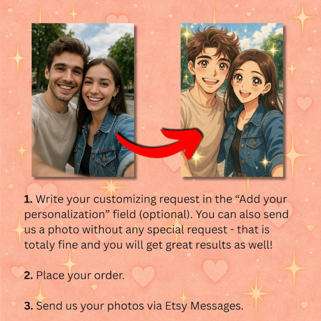 Custom Anime Portrait. Personalized Anime Cartoon. Best Gift Idea for Couple, Wife, Husband, Girlfriend or Boyfriend.