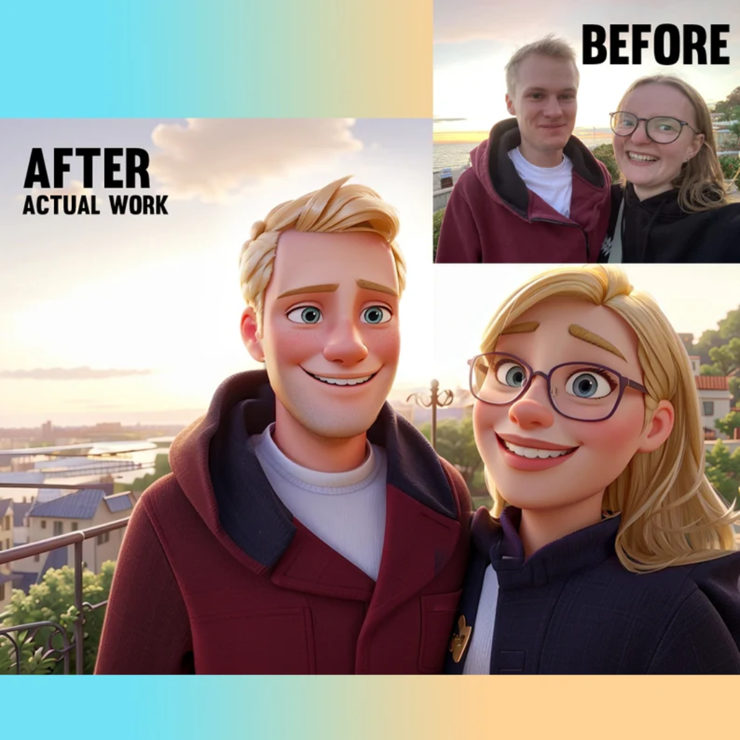 Pixar Style Portrait from Photo, Digital or Printed Custom Portrait, Become a Pixar Character, 3D portrait, Cartoon Photo Gift for Her Him